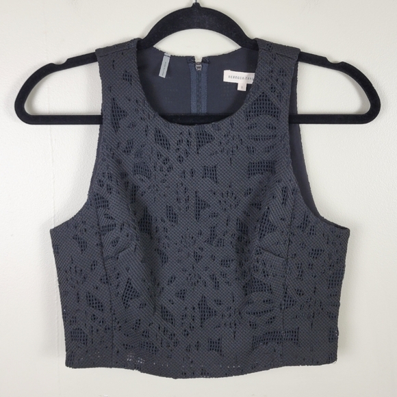 Rebecca Taylor Solid Black Eyelet Lace Crochet Sleeveless Crop Top - Picture 1 of 7